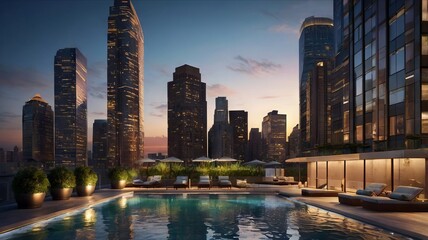 Fototapeta premium Majestic Buildings Shining Creating Beautiful Reflections