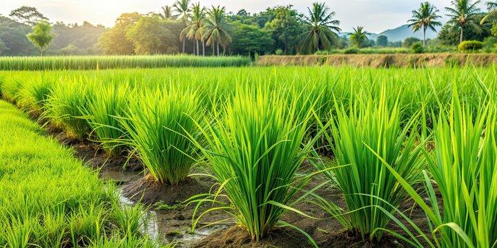 Farm garden with Cynodon dactylon, rice, and lemongrass plants , agriculture, planting, farm, garden, Cynodon dactylon
