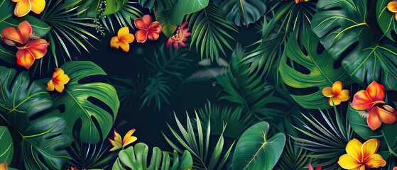 Vibrant Tropical Blooms Amidst Lush Green Foliage