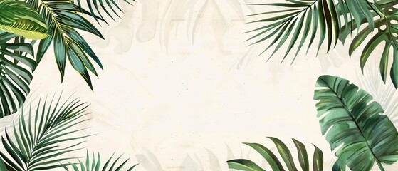 Tropical Leaves Frame on a Beige Background