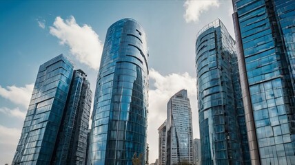 Naklejka premium Majestic Buildings Shining Creating Beautiful Reflections