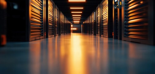A modern data center with illuminated server racks, showcasing advanced technology and secure data storage solutions.