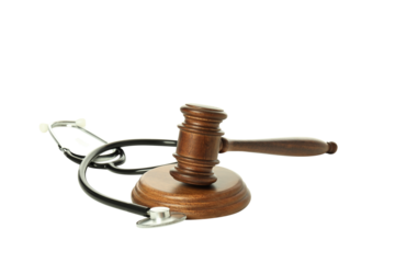 PNG, gavel of justice and stethoscope, isolated on white background.