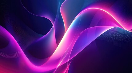 Abstract purple gradient geometric background featuring neon light curves and shapes showcasing colorful graphic design elements