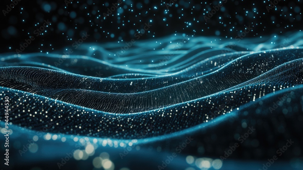Poster 3d rendering of a futuristic technology backdrop featuring dynamic lines and hovering particles