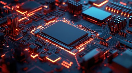 Obraz premium 3D rendering of a conceptual image depicting central computer processors CPU in an abstract design