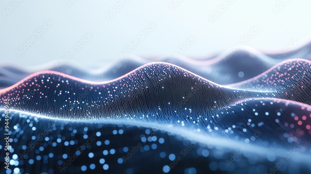 Poster abstract illustration of data technology featuring a futuristic white background with a dynamic wave