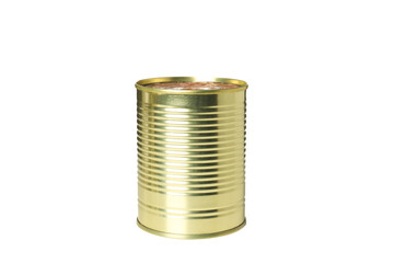 PNG, tin, gold tin can, isolated on white background.