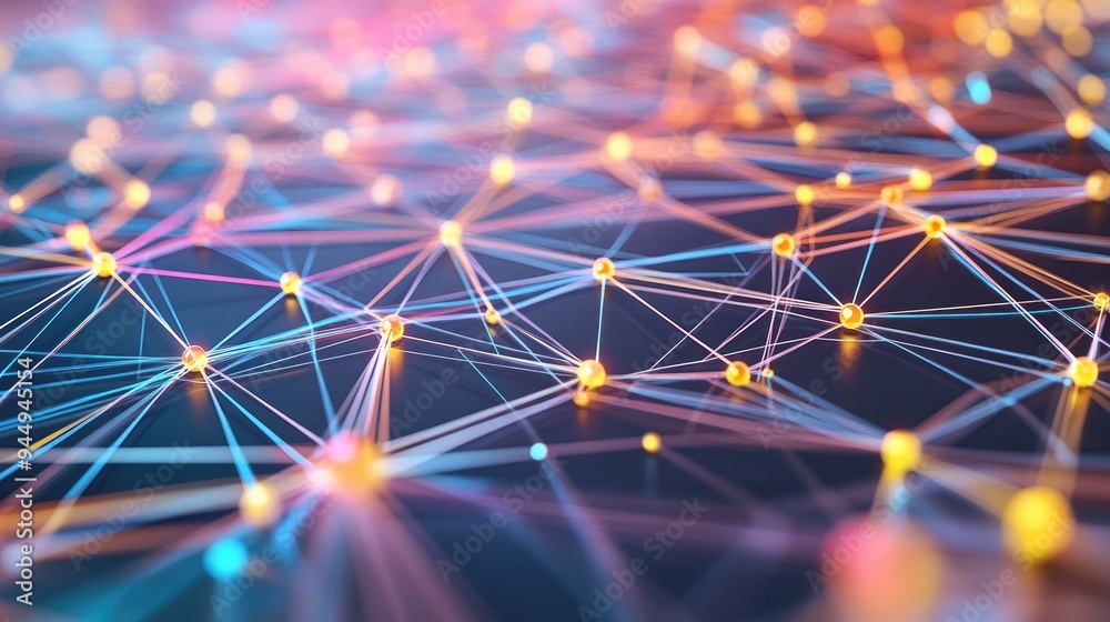 Poster abstract network of interconnected lines and nodes depicting digital communication and technology co