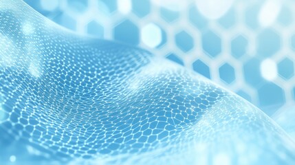 A light blue backdrop with hexagonal designs and wavy lines representing a theme of science and technology Perfect for applications in science technology and innovation