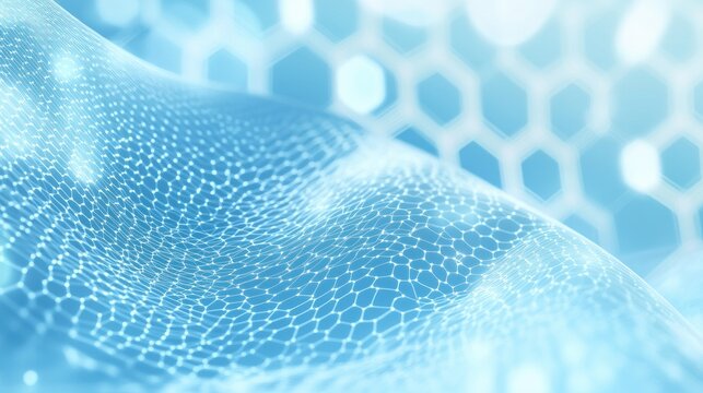 A light blue backdrop with hexagonal designs and wavy lines representing a theme of science and technology Perfect for applications in science technology and innovation