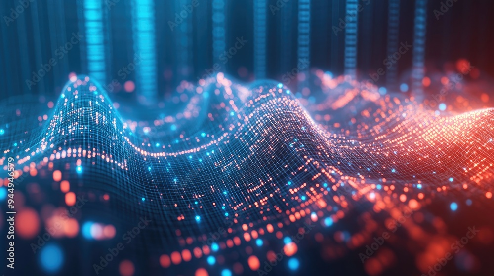Poster abstract digital technology background featuring interconnected dots and lines representing big data