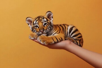 Adorable Tiger Cub Resting on Hand