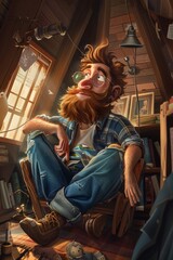 A free-spirited, unrestrained character in an attic, full of faith and hope, with cool, easygoing vibes.