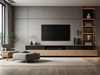 Modern Living Room with Entertainment Center and Minimalist Decor