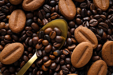 A close-up view of cookies with coffee beans