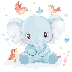Obraz premium Kawaii Cute Elephant Clipart, Watercolor Animal Illustration, Digital Elephant Art, Baby Room Decor
