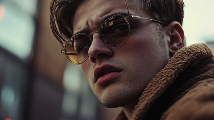 Obraz premium British New Wave style close-up, highlighting detailed textures and dramatic contrasts