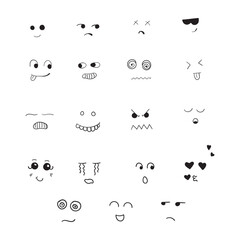 set of Hand drawn flat design cartoon face expression