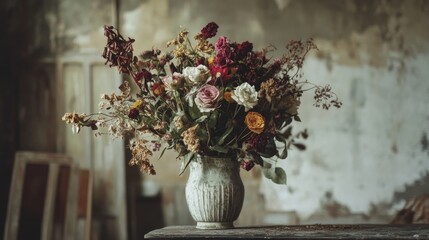 Dried up blooms in container