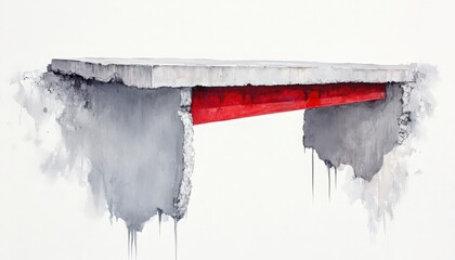 Abstract art showcasing a concrete structure with dramatic red accents, blending industrial and artistic elements uniquely.