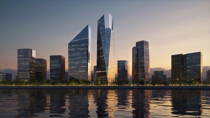 Fototapeta premium Majestic Buildings Shining Creating Beautiful Reflections