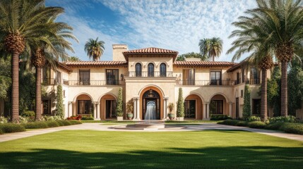 Luxury Mediterranean Villa with Palm Trees