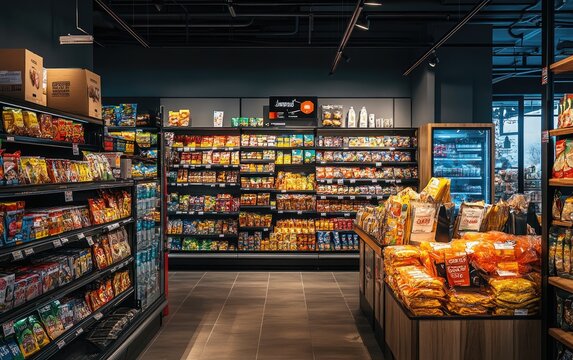 Modern Grocery Store Interior With Organized Shelves and Products
