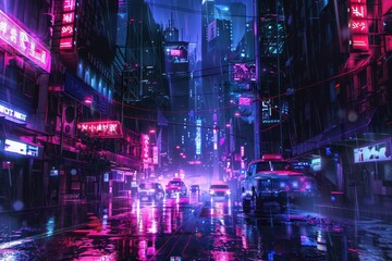 Cyberpunk Cityscape in the Rain