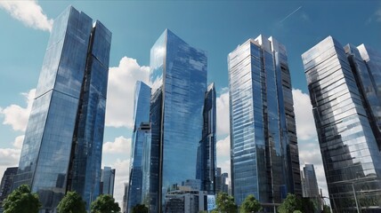 Obraz premium Majestic Buildings Shining Creating Beautiful Reflections