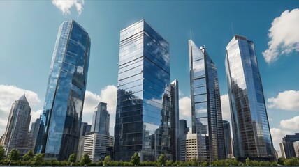 Fototapeta premium Majestic Buildings Shining Creating Beautiful Reflections
