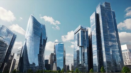 Obraz premium Majestic Buildings Shining Creating Beautiful Reflections