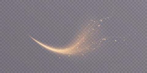 Bright magical golden Christmas glow effect. The comet sparkles with curved lines. Glowing stardust wave, shiny sparkles of magical starlight for web design and illusions. © MAKSYM
