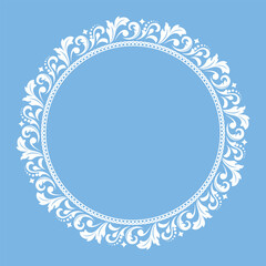 Decorative frame Elegant vector element for design in Eastern style, place for text. Floral blue and white border. Lace illustration for invitations and greeting cards