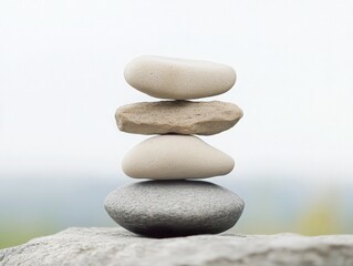 A serene stack of pebbles symbolizes balance and harmony in nature, perfect for wellness and mindfulness themes.