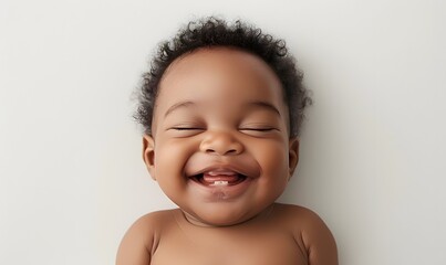 Portrait newborn baby happy over white background, topview. 