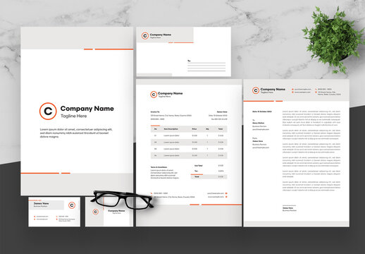Gray And Orange Stationery Set 