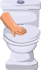 Vector Illustration of Hand with Toilet Bowl, Hands Pull the Lid Down 