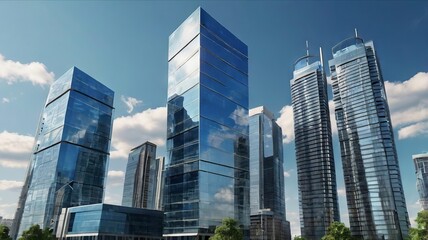 Fototapeta premium Majestic Buildings Shining Creating Beautiful Reflections