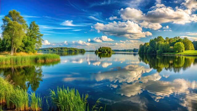 Beautiful summer panorama of Paprocany Lake in Tychy , Tychy, Paprocany, Jezioro Paprocanskie, Poland, lake, water