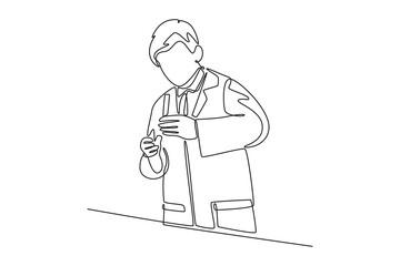 Scientist concept. Single line draw design vector graphic illustration.