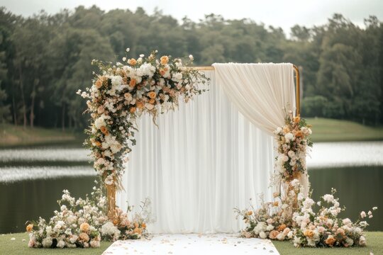 wedding backdrop aesthetic outdoor nature flower wreath decoration background