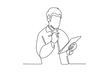 Scientist concept. Single line draw design vector graphic illustration.