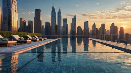 Obraz premium Majestic Buildings Shining Creating Beautiful Reflections