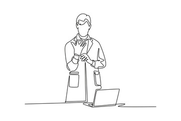 Scientist concept. Single line draw design vector graphic illustration.