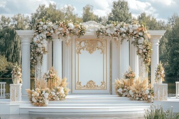 wedding backdrop aesthetic outdoor nature flower wreath decoration background