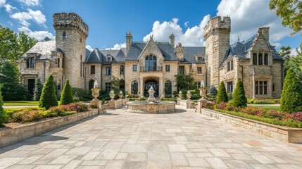 Impressive Stone Mansion with Towering Walls