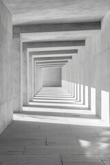 Obraz premium A minimalist architectural perspective showcasing a series of concrete frames creating depth and symmetry in monochrome.