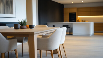 Contemporary dining space showcasing a modern table with clean lines and simple