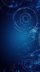 Abstract technology background featuring circular patterns and glowing effects in blue tones, ideal for digital designs.